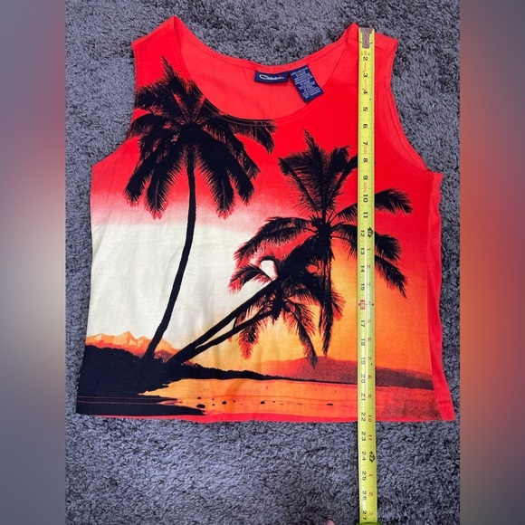 Catalina orange yellow black palm tree print cotton tank top size L 12/14 - Picture 8 of 10